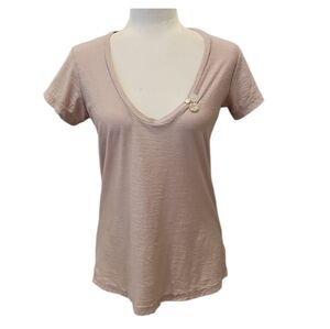 James Perse Deep Scoop Neck Cotton Blend Short Sleeve Top, Size 1 (Small)